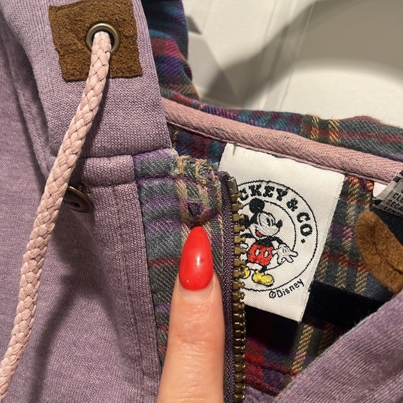 Vintage Mickey Mouse Hoodie Plaid Purple Navy VTG Colorblock Disney - Picture 11 of 11